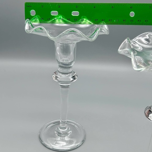 Art Glass Ruffled Taper Long stem Candlesticks 2 Piece - Picture 7 of 7